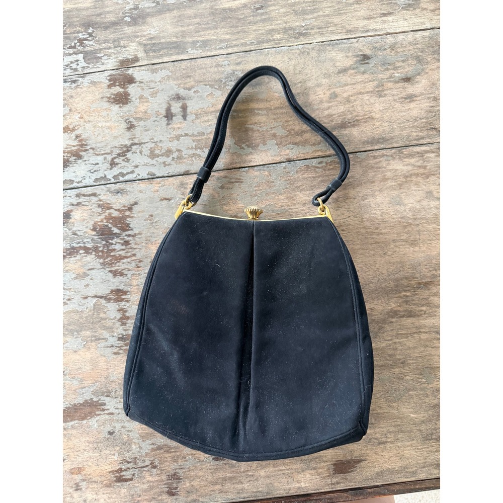 Vintage Coblentz Original Black Perma Suede Handbag Gold Tone Kiss Lock MCM Bag